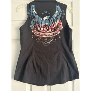 Harley Davidson Women's Small Black Full Zip Sleeveless Vest Shirt Loud & Proud